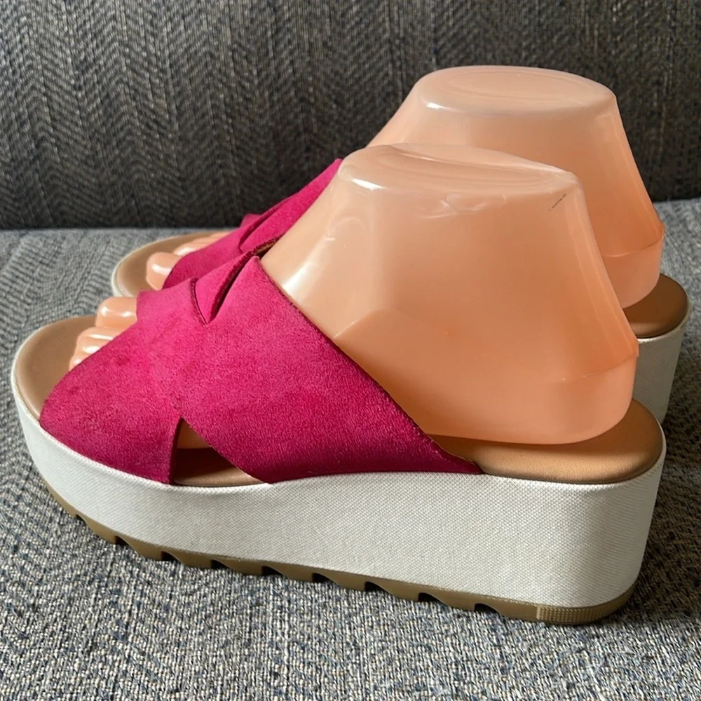 Sorel Pink Suede Platform Slide Sandals, 8